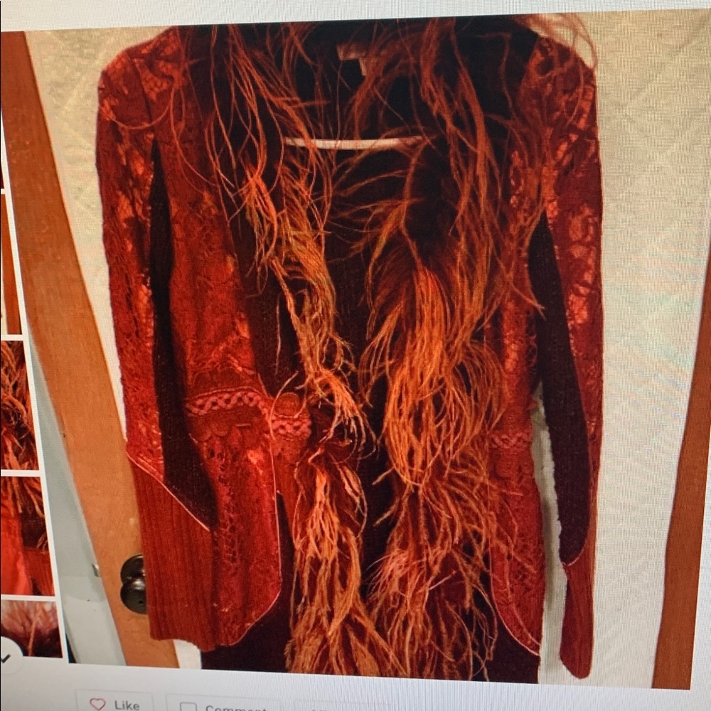 Boston Proper Rust Cardigan with Ostrich Feather Embellishment